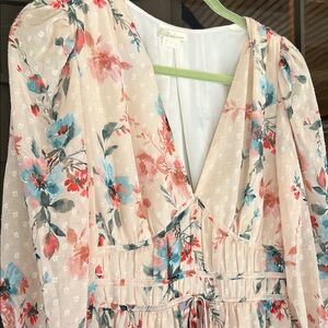 Shoshanna Pastel Floral V-Neck Dress - Pink, Blue & Green